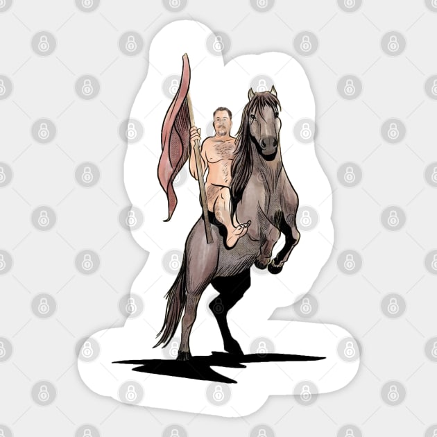 Nick Naked on a Horse Sticker by Gag On This